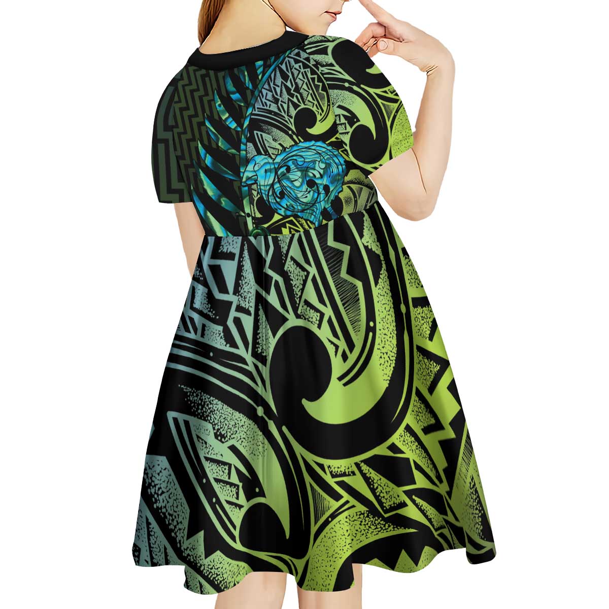 Southland Takehe Pounama Kid Short Sleeve Dress Aotearoa Poutama Paua Shell Fern