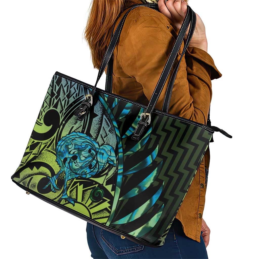 Southland Takehe Pounama Leather Tote Bag Aotearoa Poutama Paua Shell Fern LT14 - Polynesian Pride
