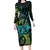 Southland Takehe Pounama Long Sleeve Bodycon Dress Aotearoa Poutama Paua Shell Fern