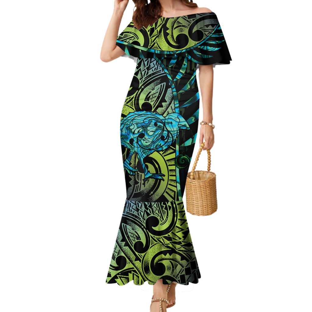 Southland Takehe Pounama Mermaid Dress Aotearoa Poutama Paua Shell Fern