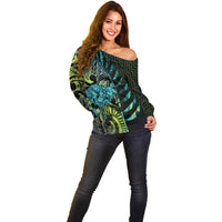 Southland Takehe Pounama Off Shoulder Sweater Aotearoa Poutama Paua Shell Fern LT14 - Polynesian Pride