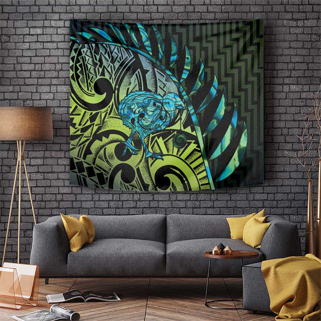 Southland Takehe Pounama Tapestry Aotearoa Poutama Paua Shell Fern LT14 Black - Polynesian Pride