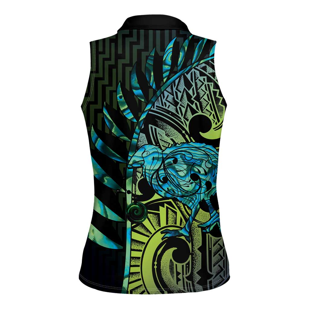 Southland Takehe Pounama Women Sleeveless Polo Shirt Aotearoa Poutama Paua Shell Fern