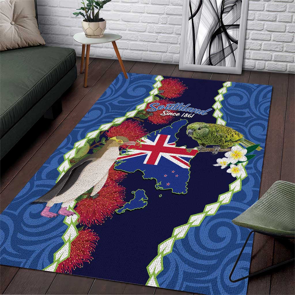 Southland Anniversary Day Area Rug Murihiku 1861 Maori Bird Mix Pohutukawa LT14 Blue - Polynesian Pride