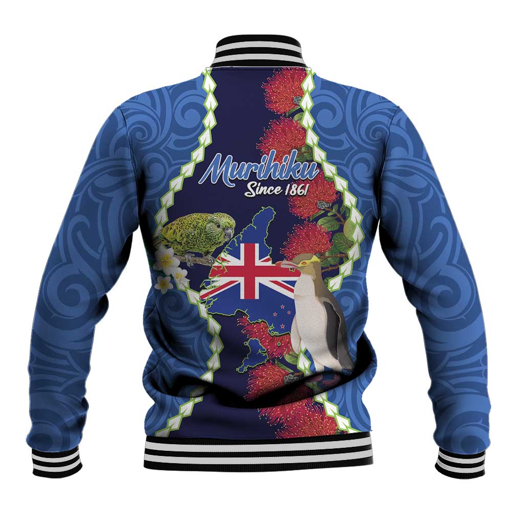 Southland Anniversary Day Baseball Jacket Murihiku 1861 Maori Bird Mix Pohutukawa