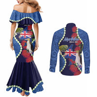 Southland Anniversary Day Couples Matching Mermaid Dress and Long Sleeve Button Shirt Murihiku 1861 Maori Bird Mix Pohutukawa LT14 - Polynesian Pride
