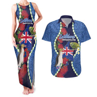 Southland Anniversary Day Couples Matching Tank Maxi Dress and Hawaiian Shirt Murihiku 1861 Maori Bird Mix Pohutukawa LT14 Blue - Polynesian Pride