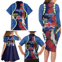 Southland Anniversary Day Family Matching Long Sleeve Bodycon Dress and Hawaiian Shirt Murihiku 1861 Maori Bird Mix Pohutukawa LT14 - Polynesian Pride