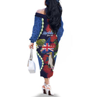 Southland Anniversary Day Family Matching Off The Shoulder Long Sleeve Dress and Hawaiian Shirt Murihiku 1861 Maori Bird Mix Pohutukawa LT14 - Polynesian Pride