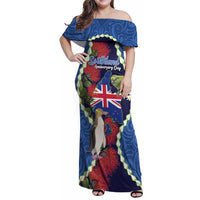 Southland Anniversary Day Family Matching Off Shoulder Maxi Dress and Hawaiian Shirt Murihiku 1861 Maori Bird Mix Pohutukawa LT14 Mom's Dress Blue - Polynesian Pride