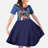 Southland Anniversary Day Family Matching Puletasi and Hawaiian Shirt Murihiku 1861 Maori Bird Mix Pohutukawa LT14 Daughter's Dress Blue - Polynesian Pride