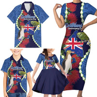 Southland Anniversary Day Family Matching Short Sleeve Bodycon Dress and Hawaiian Shirt Murihiku 1861 Maori Bird Mix Pohutukawa LT14 - Polynesian Pride