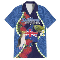 Southland Anniversary Day Family Matching Summer Maxi Dress and Hawaiian Shirt Murihiku 1861 Maori Bird Mix Pohutukawa LT14 Dad's Shirt - Short Sleeve Blue - Polynesian Pride
