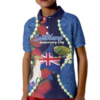 Southland Anniversary Day Kid Polo Shirt Murihiku 1861 Maori Bird Mix Pohutukawa