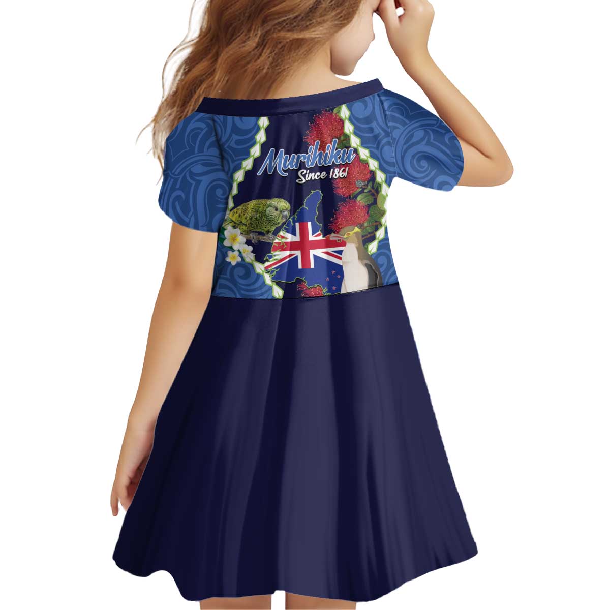 Southland Anniversary Day Kid Short Sleeve Dress Murihiku 1861 Maori Bird Mix Pohutukawa