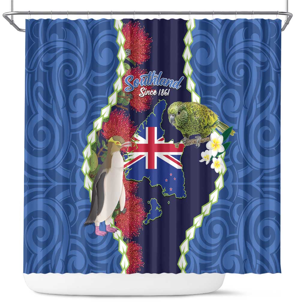 Southland Anniversary Day Shower Curtain Murihiku 1861 Maori Bird Mix Pohutukawa LT14 Blue - Polynesian Pride