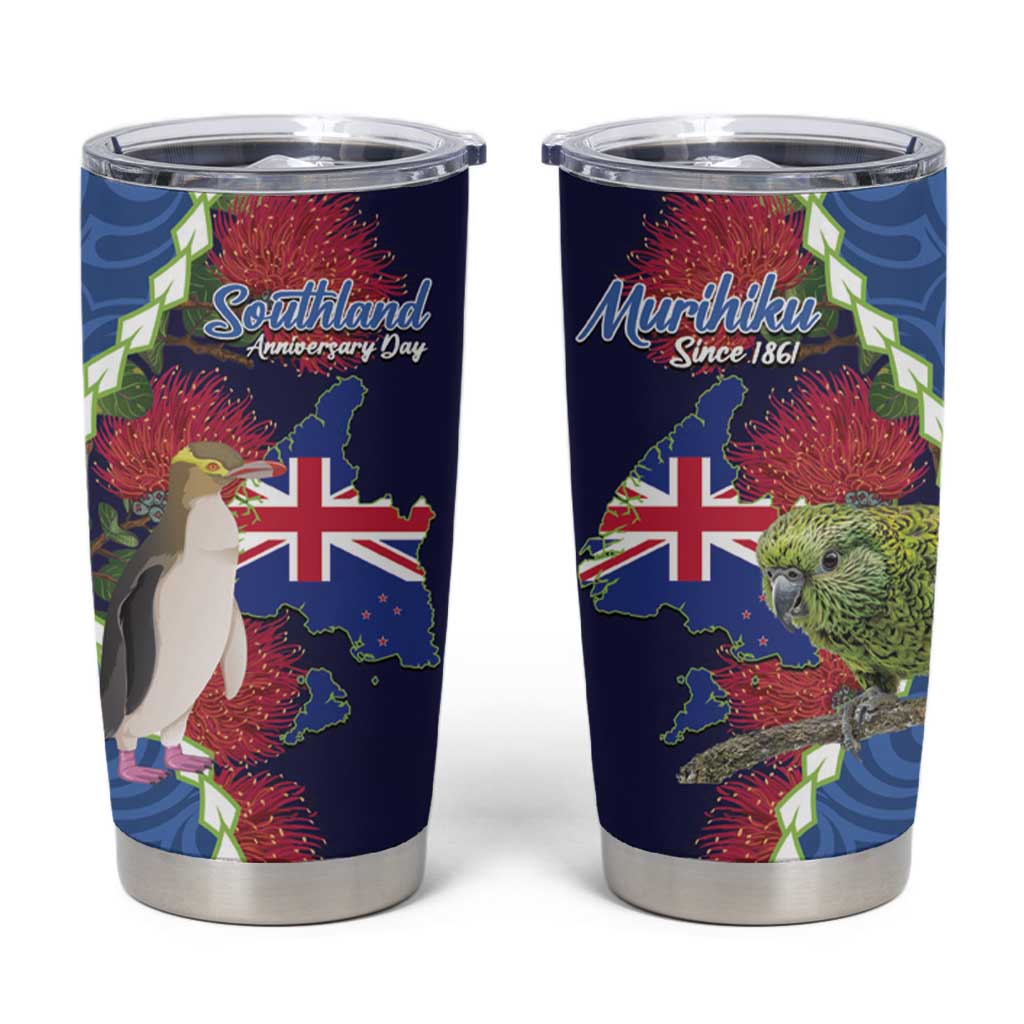 Southland Anniversary Day Tumbler Cup Murihiku 1861 Maori Bird Mix Pohutukawa LT14 Blue - Polynesian Pride