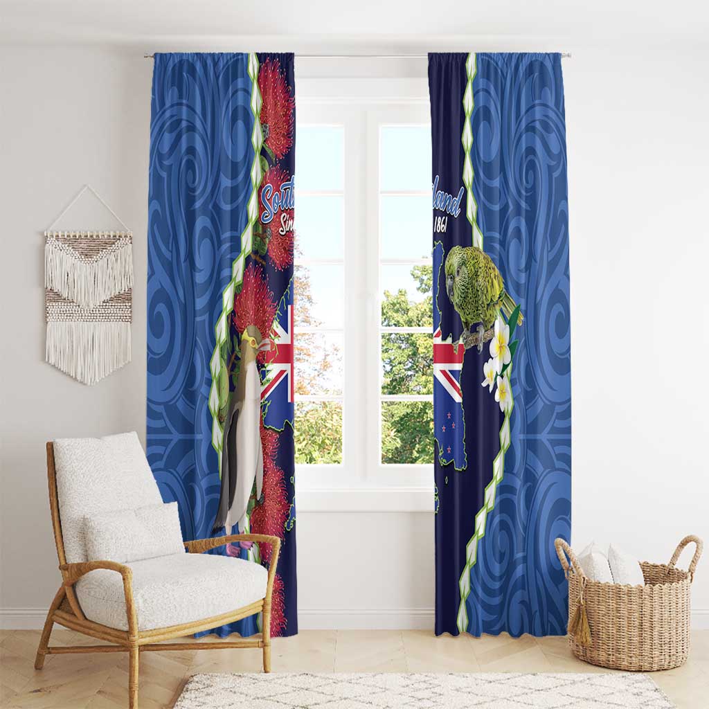 Southland Anniversary Day Window Curtain Murihiku 1861 Maori Bird Mix Pohutukawa