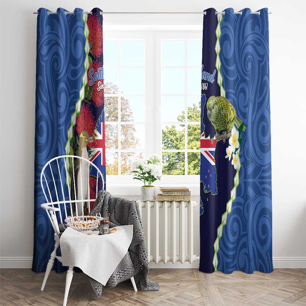 Southland Anniversary Day Window Curtain Murihiku 1861 Maori Bird Mix Pohutukawa