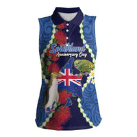 Southland Anniversary Day Women Sleeveless Polo Shirt Murihiku 1861 Maori Bird Mix Pohutukawa