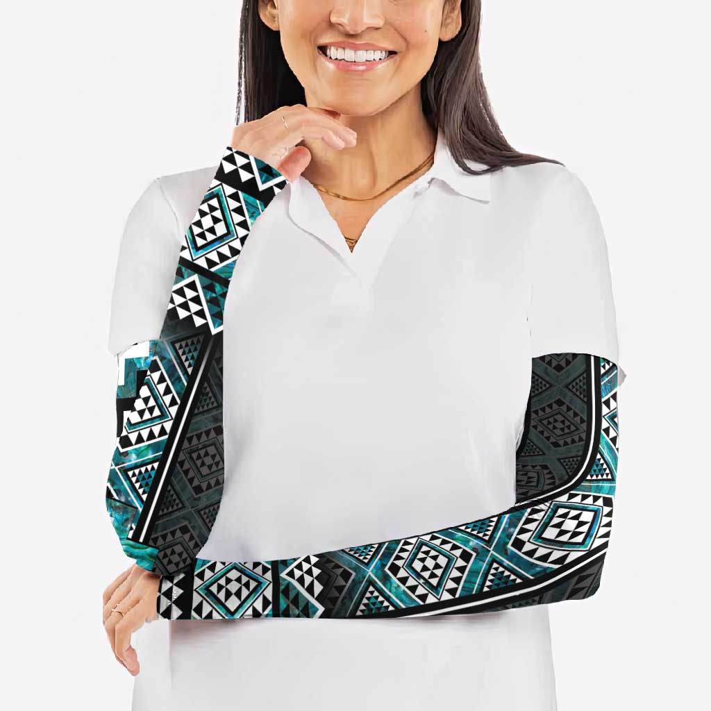 Paua Shell Taniko Pattern Aotearoa Arm Sleeves Niho Taniwha Mix Poutama - Polynesian Pride