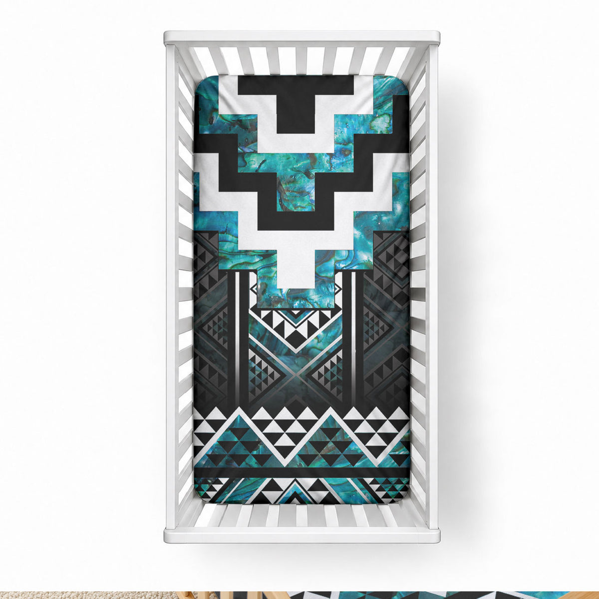 Paua Shell Taniko Pattern Aotearoa Baby Bed Cover Niho Taniwha Mix Poutama