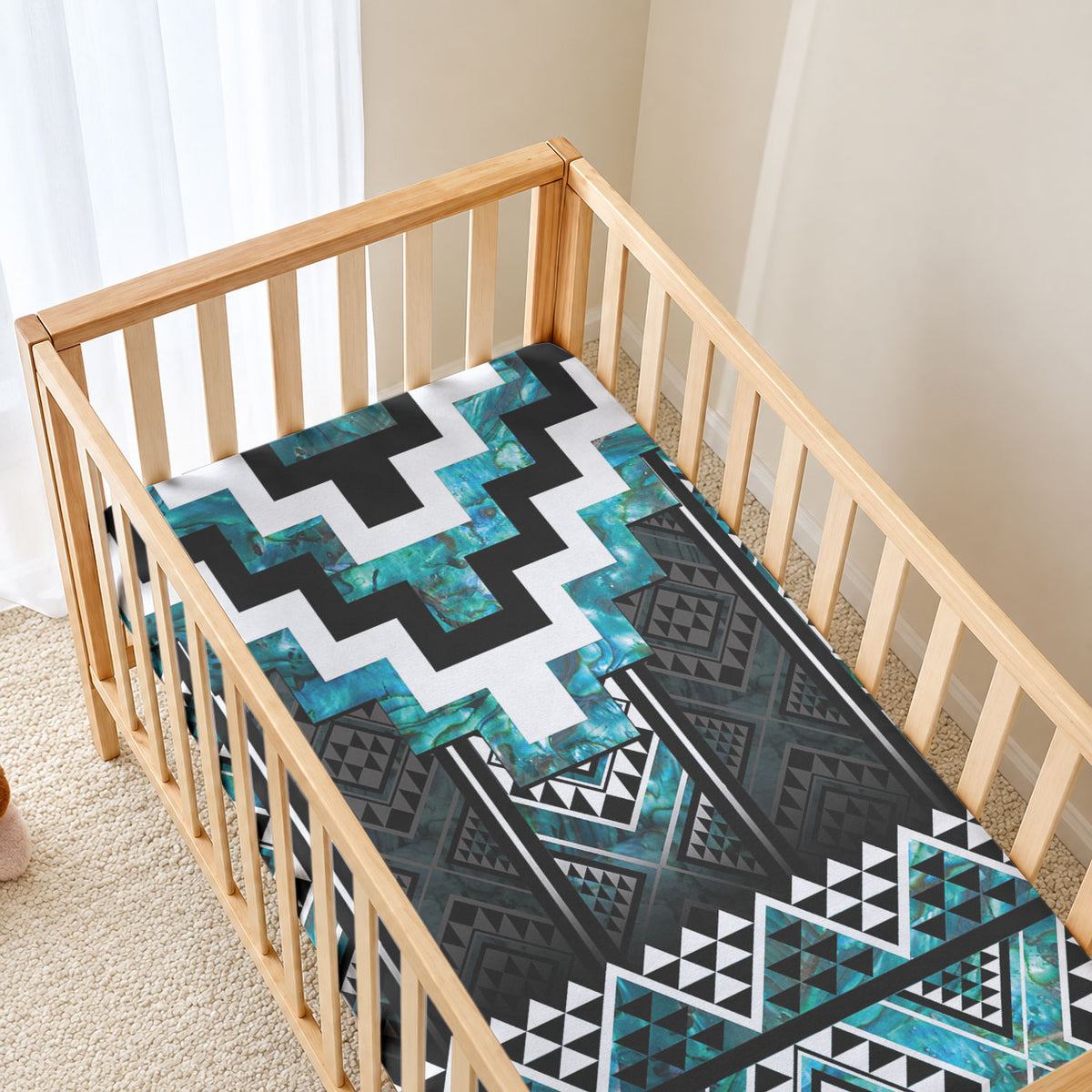 Paua Shell Taniko Pattern Aotearoa Baby Bed Cover Niho Taniwha Mix Poutama
