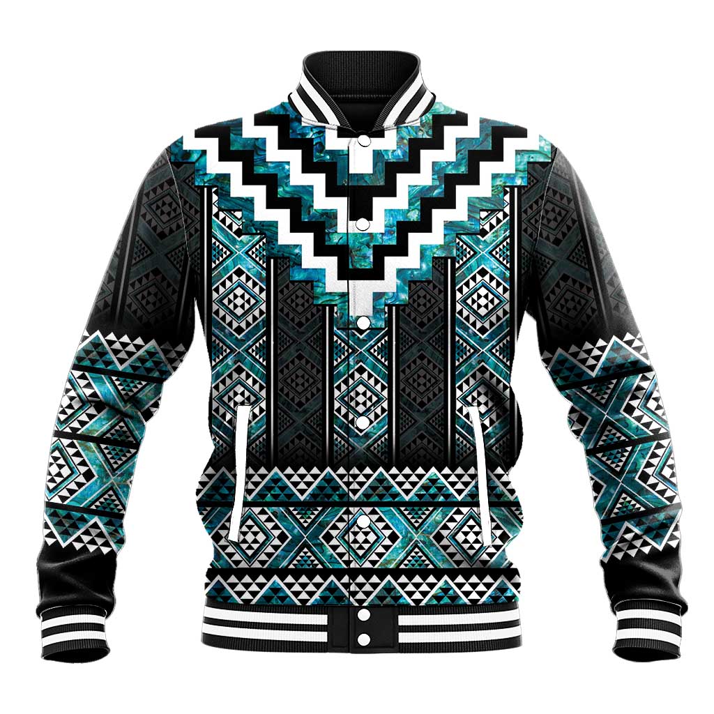 Paua Shell Taniko Pattern Aotearoa Baseball Jacket Niho Taniwha Mix Poutama
