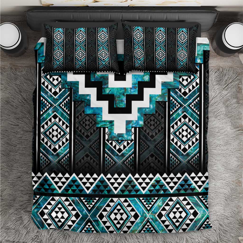 Paua Shell Taniko Pattern Aotearoa Bedding Set Niho Taniwha Mix Poutama LT14 Turquoise - Polynesian Pride