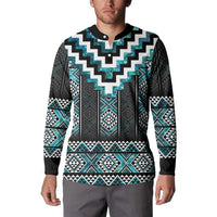 Paua Shell Taniko Pattern Aotearoa Button Sweatshirt Niho Taniwha Mix Poutama