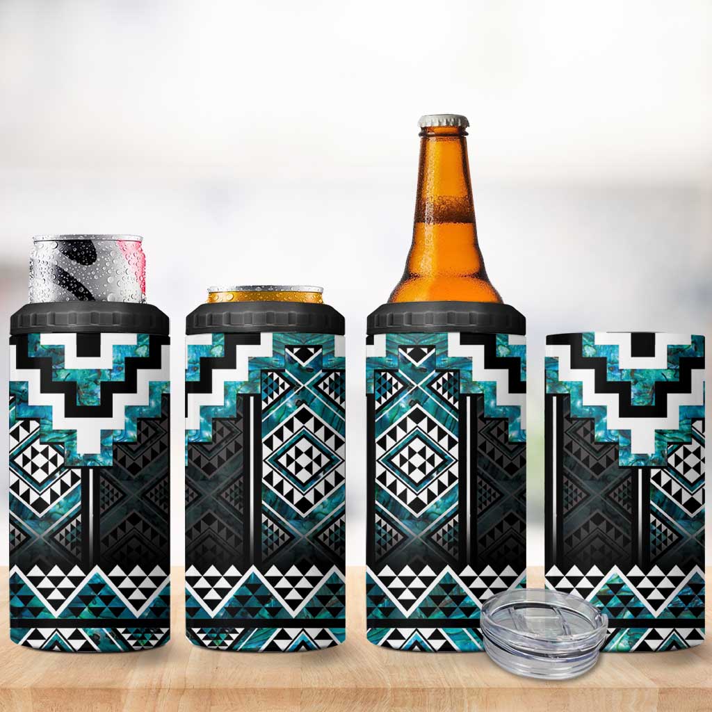 Paua Shell Taniko Pattern Aotearoa 4 in 1 Can Cooler Tumbler Niho Taniwha Mix Poutama LT14 - Polynesian Pride