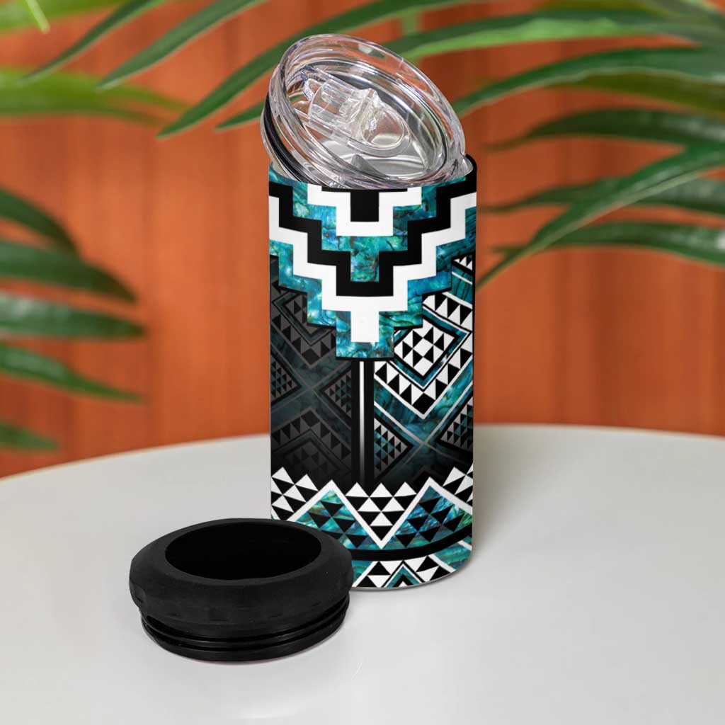 Paua Shell Taniko Pattern Aotearoa 4 in 1 Can Cooler Tumbler Niho Taniwha Mix Poutama LT14 - Polynesian Pride