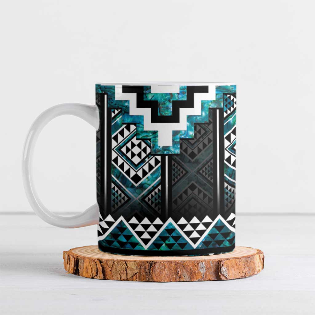 Paua Shell Taniko Pattern Aotearoa Ceramic Mug Niho Taniwha Mix Poutama - Polynesian Pride