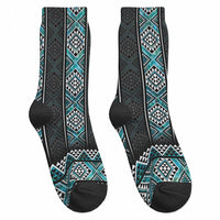 Paua Shell Taniko Pattern Aotearoa Crew Socks Niho Taniwha Mix Poutama LT14 - Polynesian Pride