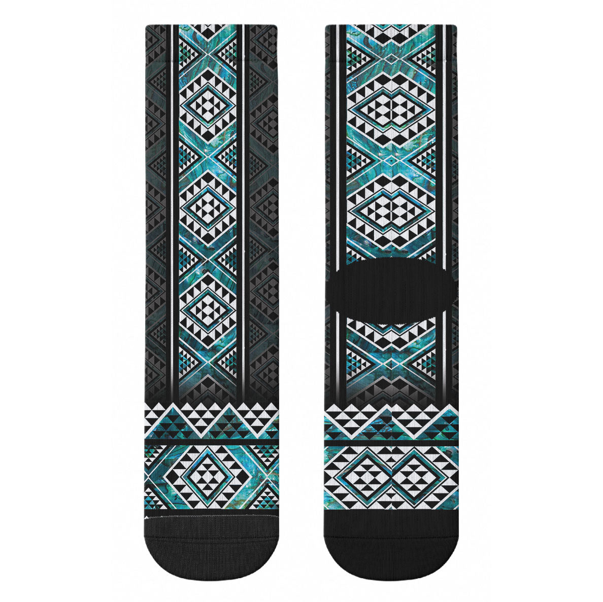 Paua Shell Taniko Pattern Aotearoa Crew Socks Niho Taniwha Mix Poutama LT14 - Polynesian Pride