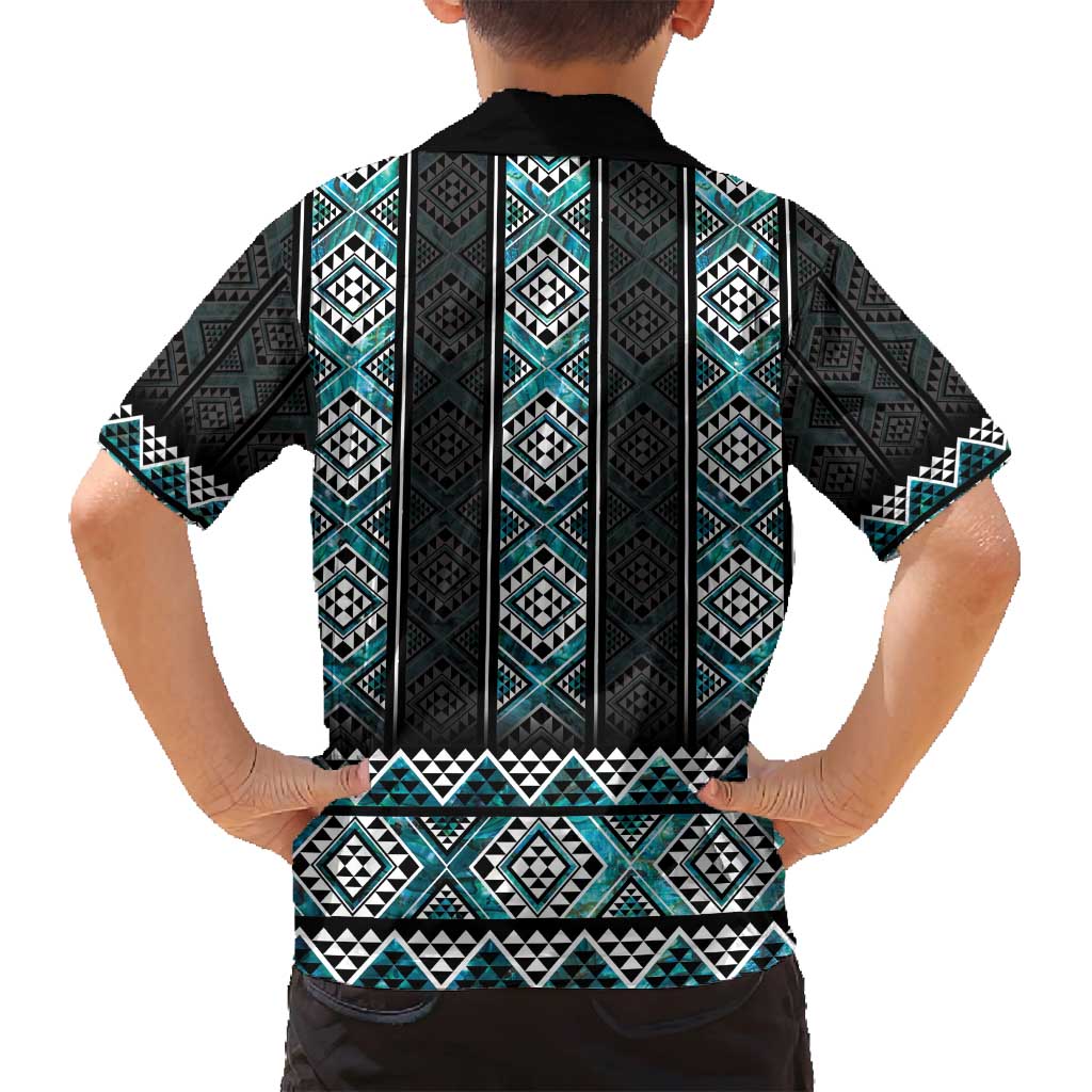 Paua Shell Taniko Pattern Aotearoa Family Matching Off Shoulder Maxi Dress and Hawaiian Shirt Niho Taniwha Mix Poutama