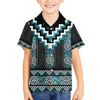 Paua Shell Taniko Pattern Aotearoa Family Matching Off Shoulder Short Dress and Hawaiian Shirt Niho Taniwha Mix Poutama