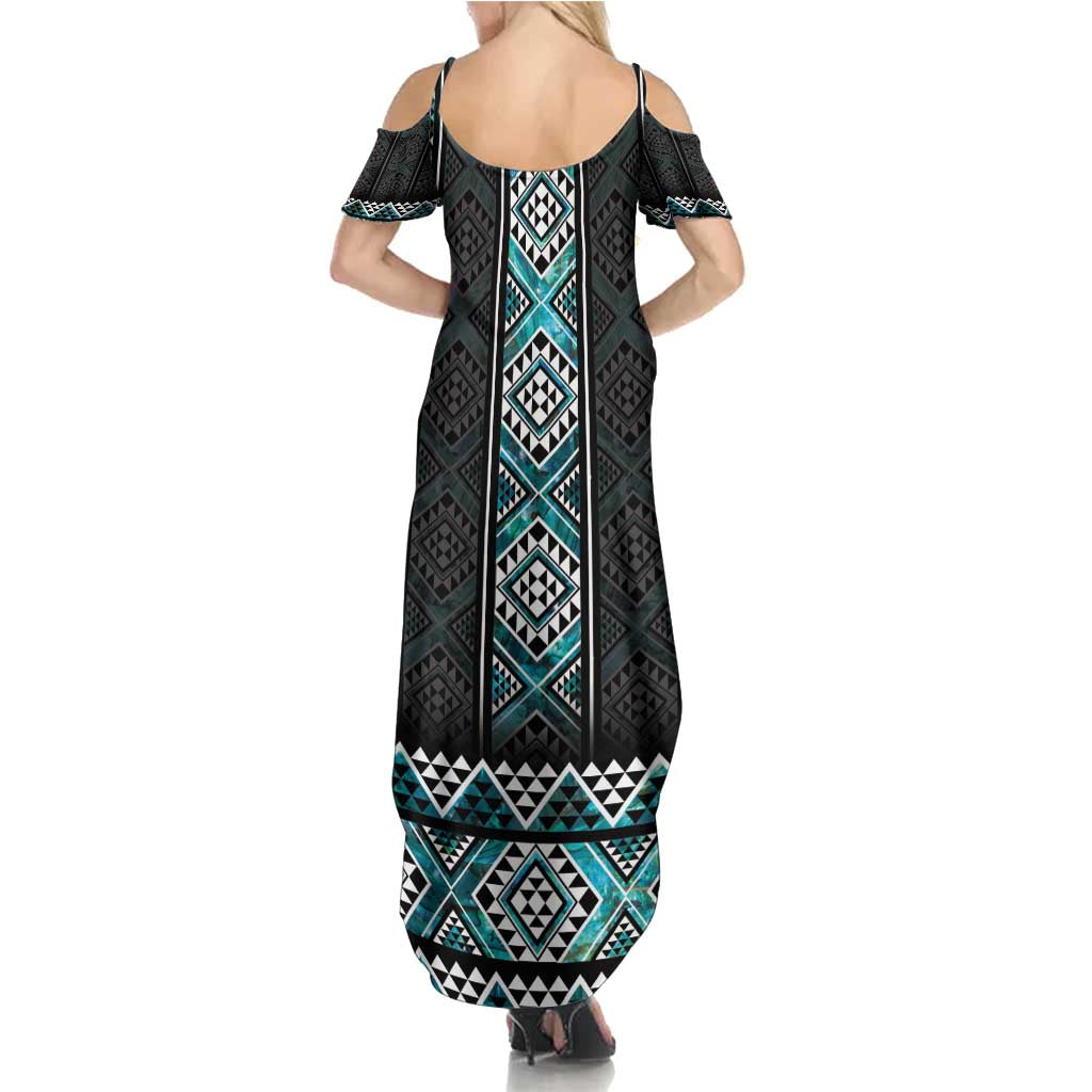 Paua Shell Taniko Pattern Aotearoa Family Matching Summer Maxi Dress and Hawaiian Shirt Niho Taniwha Mix Poutama
