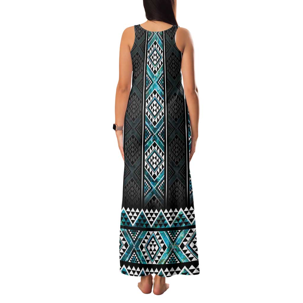 Paua Shell Taniko Pattern Aotearoa Family Matching Tank Maxi Dress and Hawaiian Shirt Niho Taniwha Mix Poutama