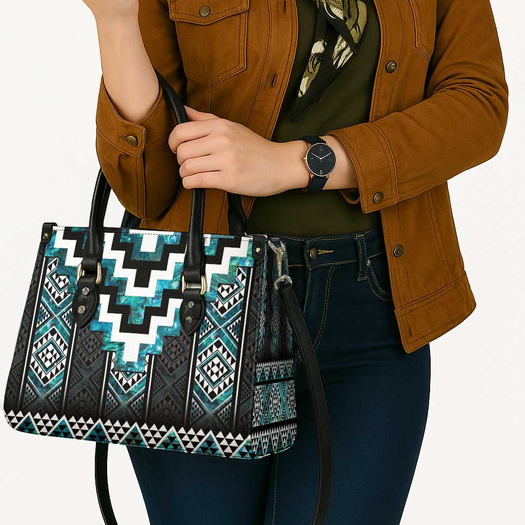 Paua Shell Taniko Pattern Aotearoa Leather Bag Niho Taniwha Mix Poutama - Polynesian Pride