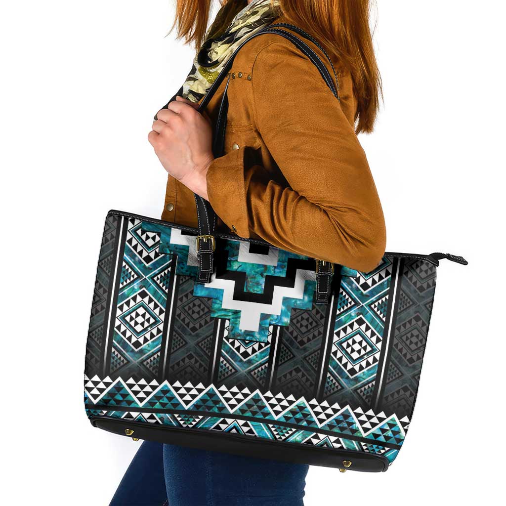 Paua Shell Taniko Pattern Aotearoa Leather Tote Bag Niho Taniwha Mix Poutama