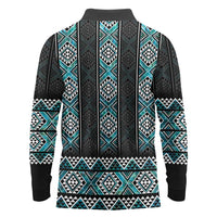 Paua Shell Taniko Pattern Aotearoa Long Sleeve Polo Shirt Niho Taniwha Mix Poutama