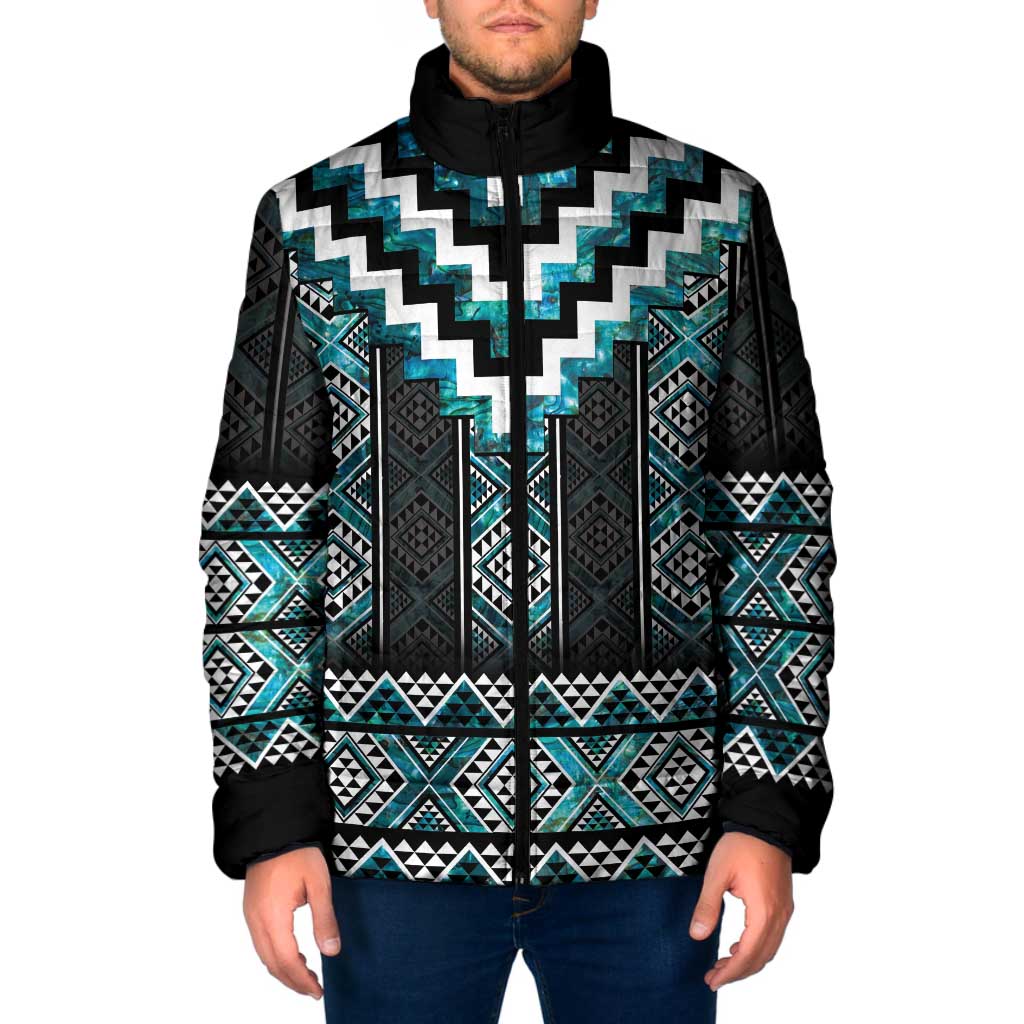 Paua Shell Taniko Pattern Aotearoa Padded Jacket Niho Taniwha Mix Poutama - Polynesian Pride