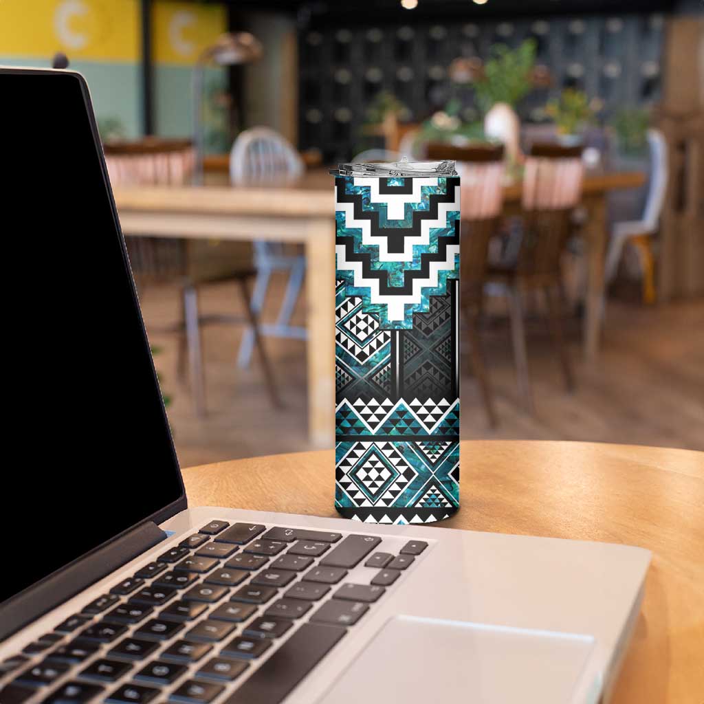 Paua Shell Taniko Pattern Aotearoa Skinny Tumbler Niho Taniwha Mix Poutama