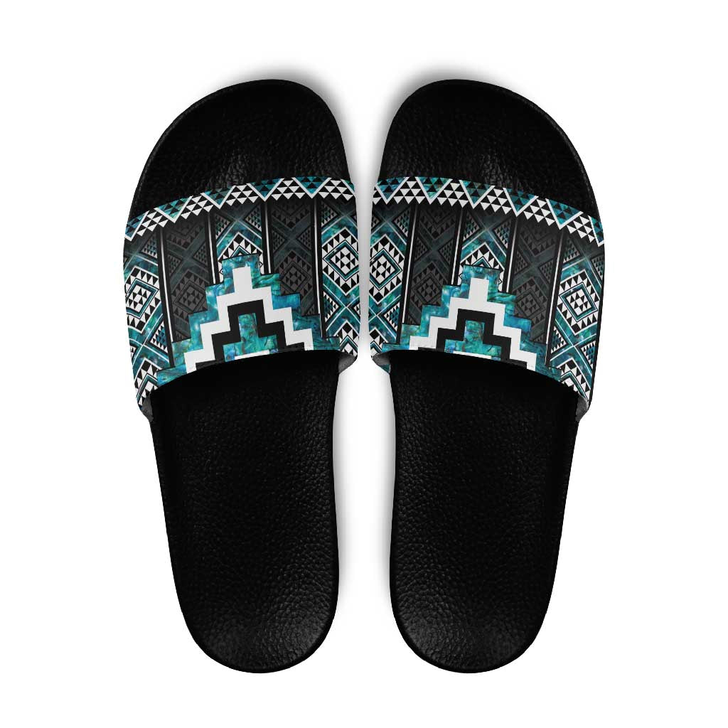 Paua Shell Taniko Pattern Aotearoa Slide Sandals Niho Taniwha Mix Poutama - Polynesian Pride