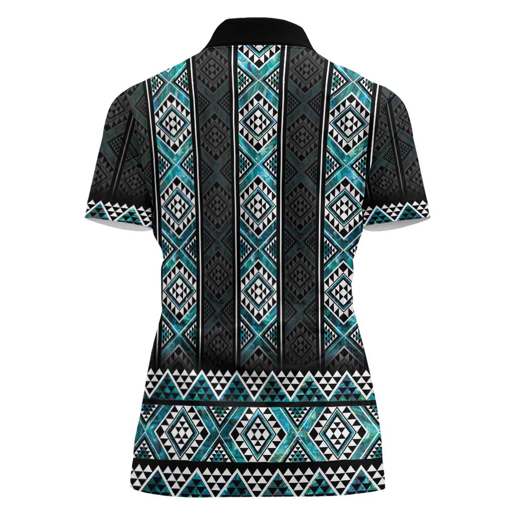 Paua Shell Taniko Pattern Aotearoa Women Polo Shirt Niho Taniwha Mix Poutama LT14 - Polynesian Pride
