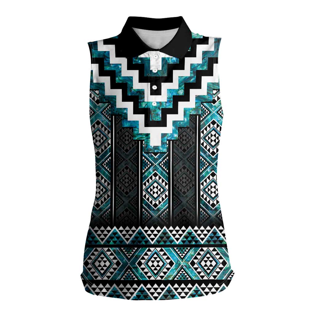 Paua Shell Taniko Pattern Aotearoa Women Sleeveless Polo Shirt Niho Taniwha Mix Poutama