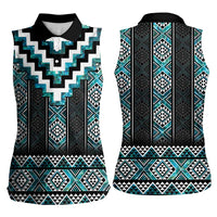 Paua Shell Taniko Pattern Aotearoa Women Sleeveless Polo Shirt Niho Taniwha Mix Poutama