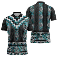 Paua Shell Taniko Pattern Aotearoa Zipper Polo Shirt Niho Taniwha Mix Poutama - Polynesian Pride