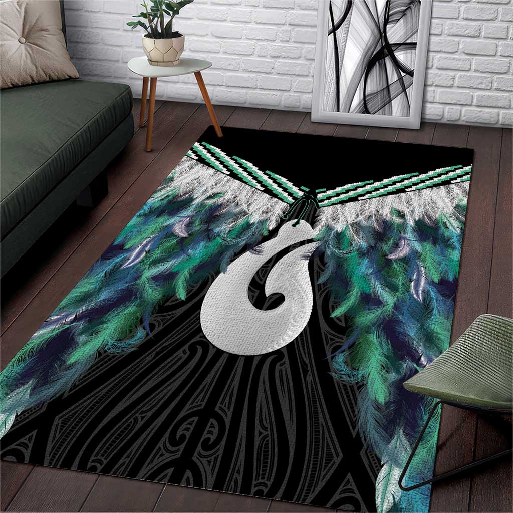Aotearoa Korowai Motif Area Rug Hei Matau Poutama Maori Pattern LT14 Turquoise - Polynesian Pride